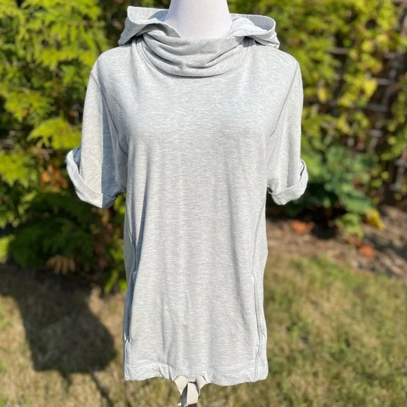 Lululemon Womens Serenity Hoodie 8 Heathered Gray Short Sleeve Pullover W3E32S - Picture 4 of 14